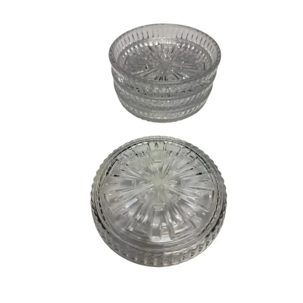Vintage Pressed Glass Coasters Set 4 Starburst‎ Clear MCM Barware Retro